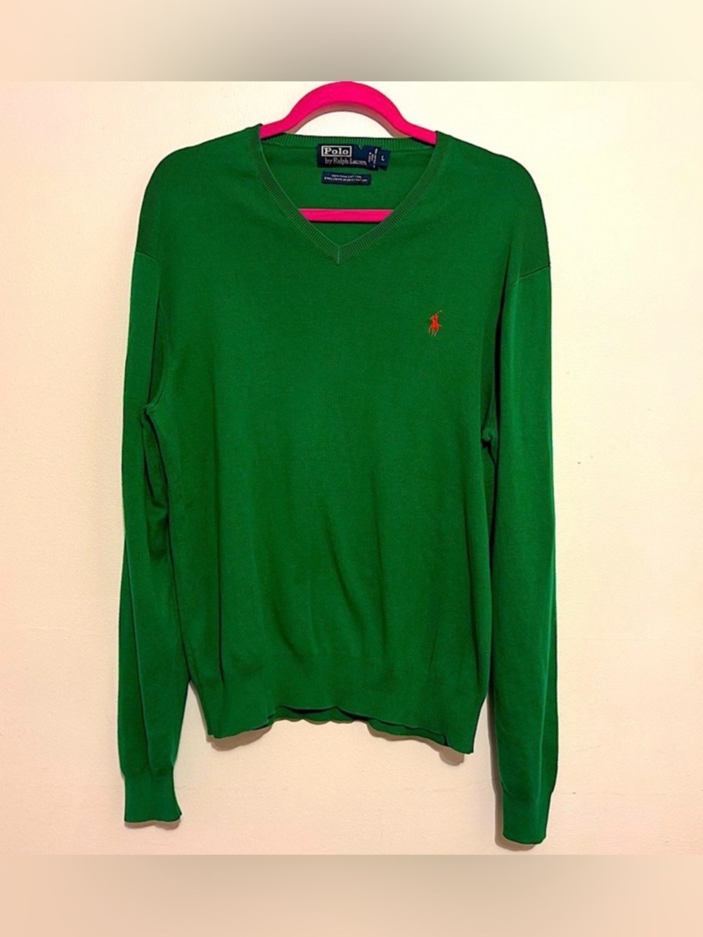 Polo Ralph Lauren Kelly Green Men’s V-Neck Pullover Preppy Sweater Size Large